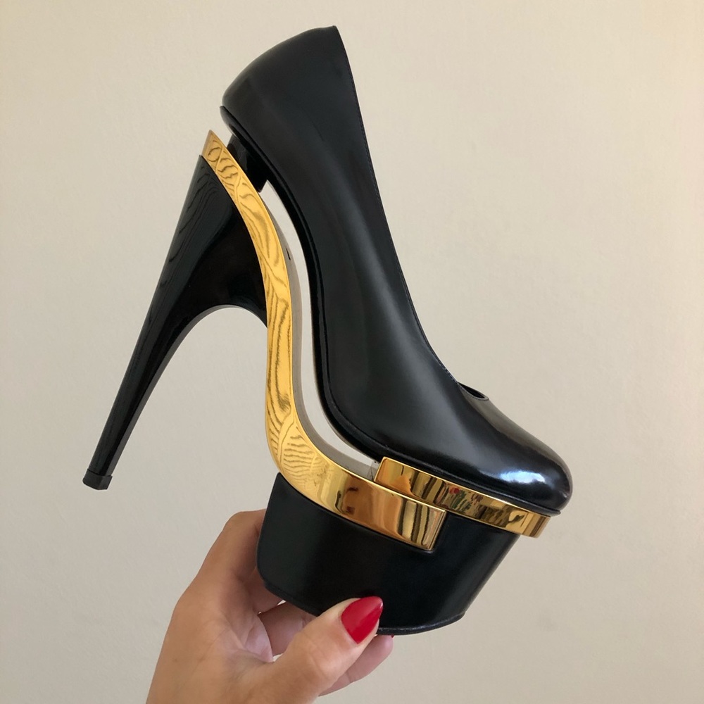 Versace Black Gold Metal Platform Pumps